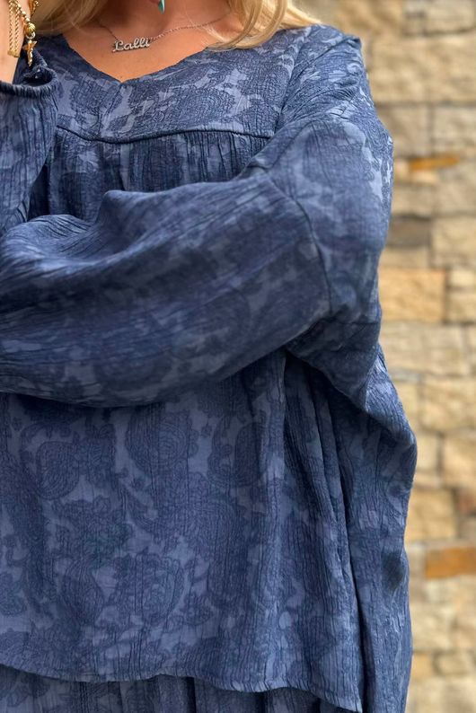 Kiti Paisley Damask Artist Smock Navy